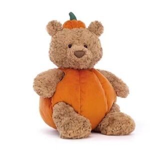 Pumpkin Bear Stuffed Animal - Orange and Brown